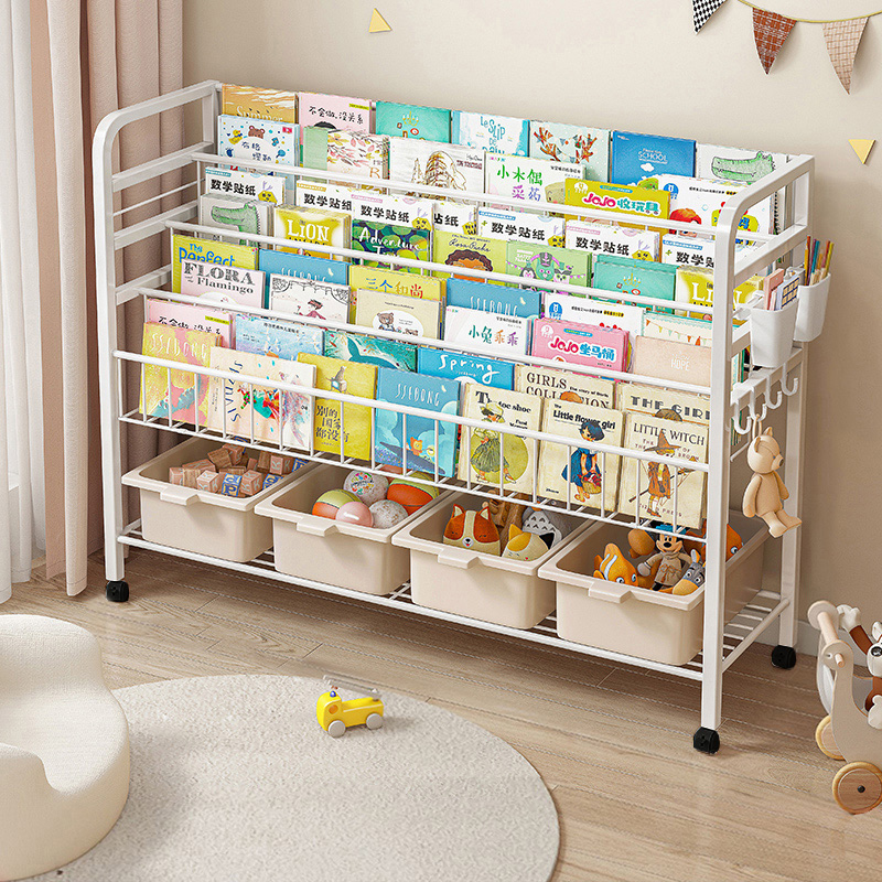 書架兒童繪本架簡易移動置物架寶寶家用客厛閲讀區書櫃玩具收納架