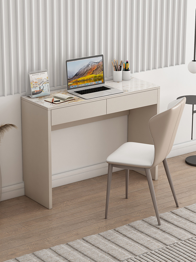 意式極簡巖板書桌梳妝檯二合一 現代簡約灰色臥室床頭學習桌一體 80cm