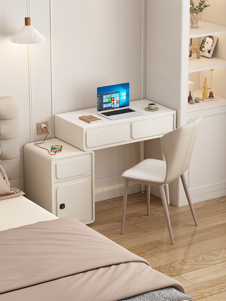輕奢質感 白色巖板書桌 80cm 簡約現代家用臥室電腦桌