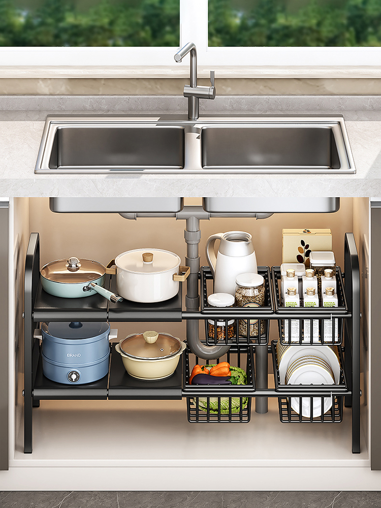 加粗加厚可伸縮創意簡約水槽置物架廚房多層收納架碗架鍋蓋置物架