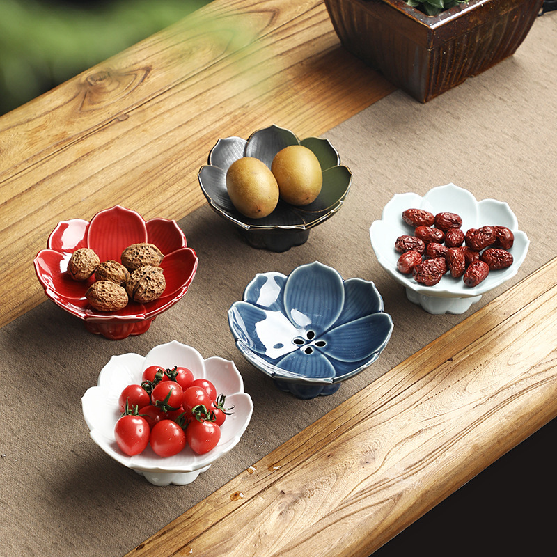 新中式陶瓷高足盤 果盤託盤供佛果盤 蓮花造型高腳盤