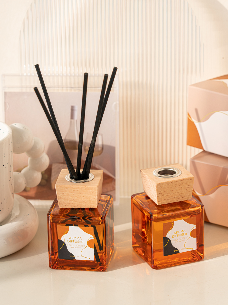 琥珀玻璃木質擴香器 無火香氛持久精油 香薰擺件裝飾品 原創設計 (8.3折)