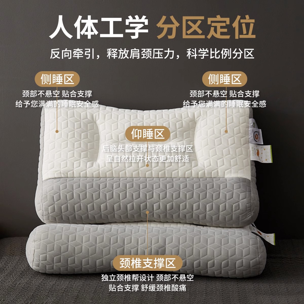 日本骨科反弓乳膠牽引枕頭護頸椎助睡眠專用枕芯一對裝單人富貴包 (8.3折)