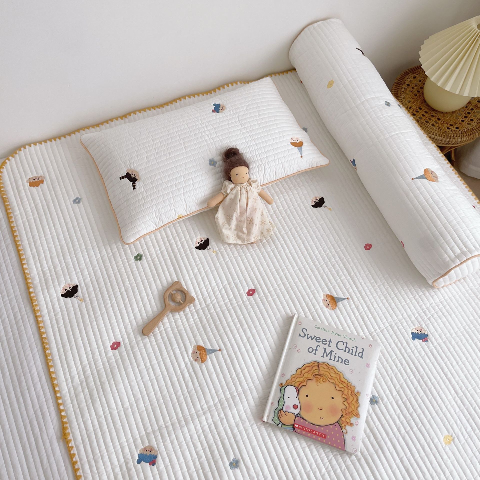 韓式ins全棉60支絎縫床蓋網紅同款拍照道具新生嬰兒枕套枕巾