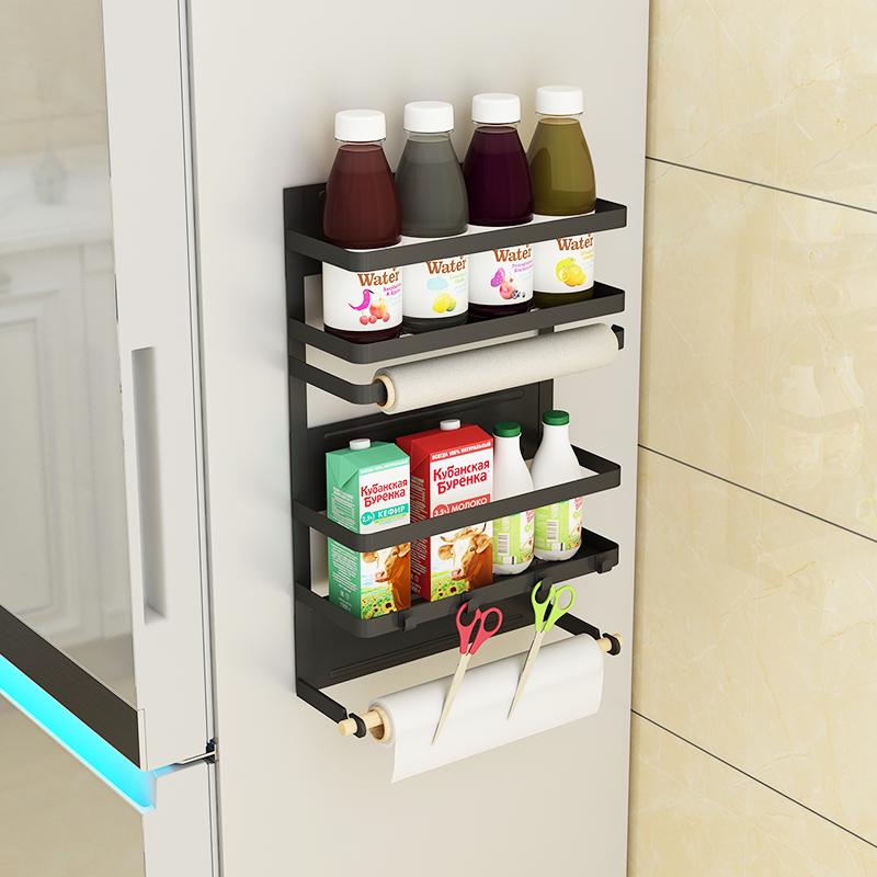 歐式風格免打孔冰箱置物架 側邊磁吸壁掛式廚房多功能置物架