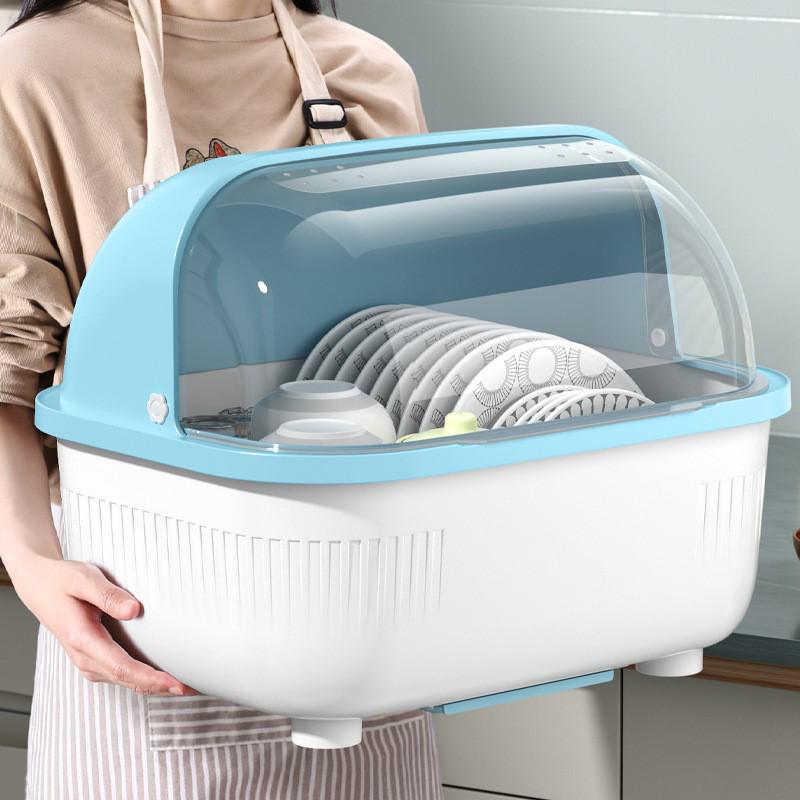 簡約現代塑料碗碟架 免打孔裝盤餐具置物架子帶蓋瀝水碗櫃