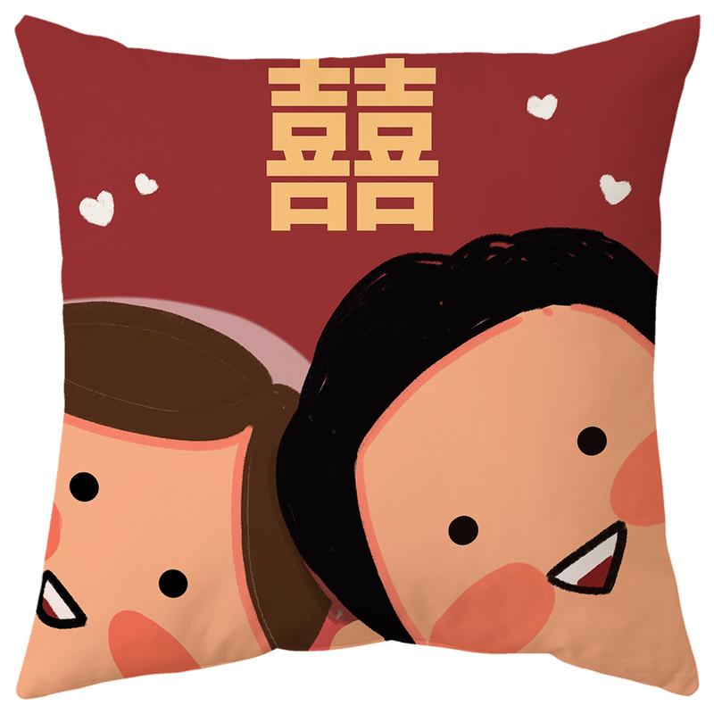中式風喜字抱枕 雙面印花 提升喜慶氛圍 適用沙發床頭