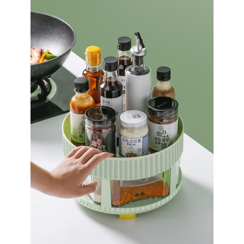 北歐風旋轉調料架 收納檯面醬醋瓶置物架 塑料調料盒一體多格調味料