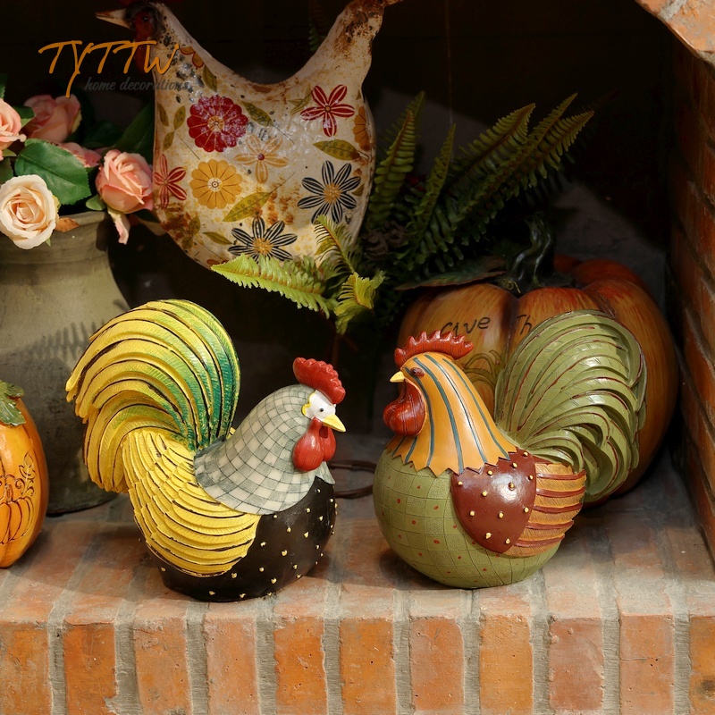 美式鄉村油畫彩繪公雞擺件 裝飾客廳喬遷送禮