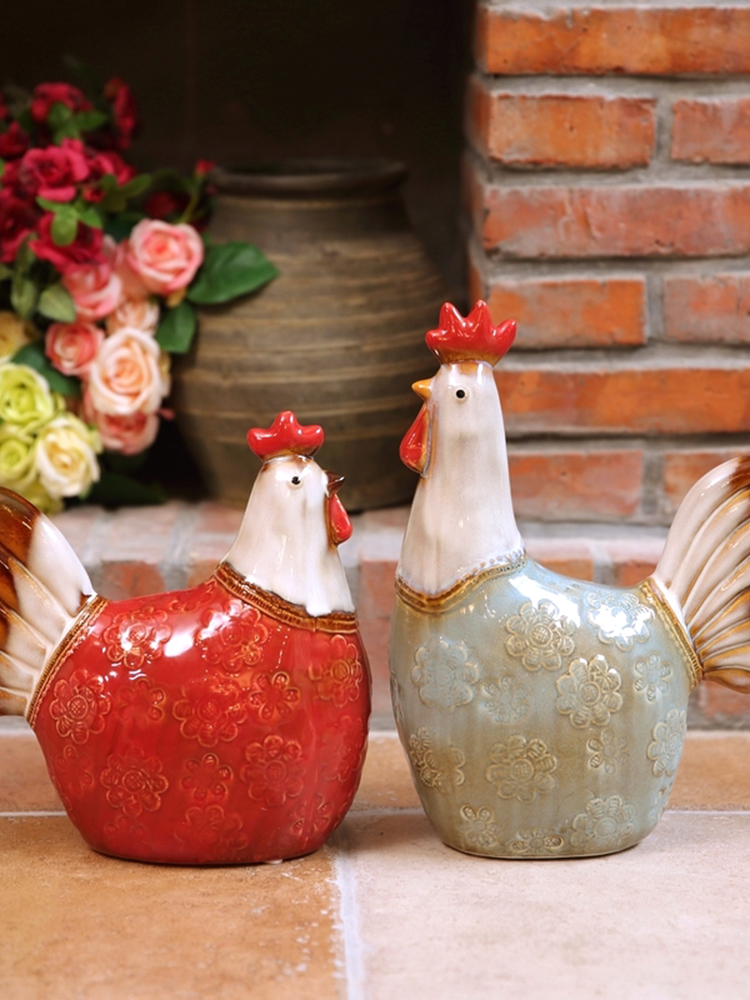 鄉村田園彩繪陶瓷雞擺件 客廳陽臺庭院裝飾 兩款尺寸 任君選擇 (5.1折)