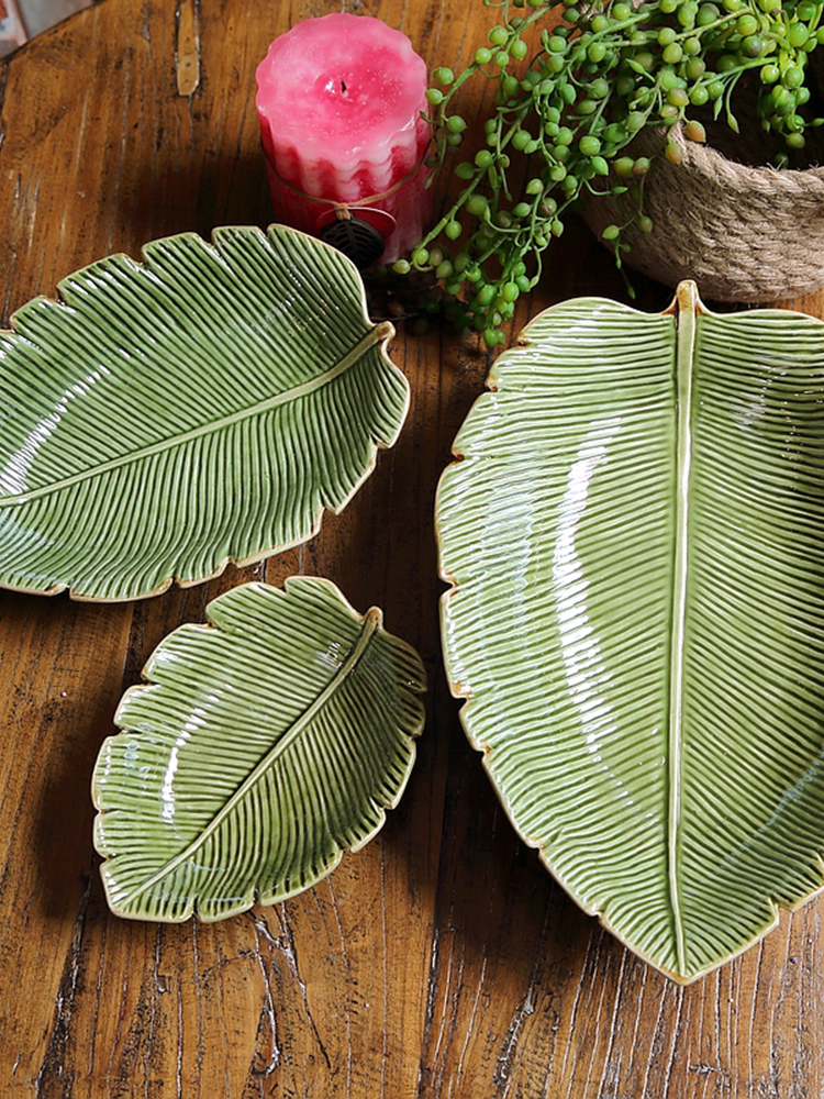 綠葉盤瓜子碟陶瓷擺件田園風格餐廳適用3種大小11種造型可選