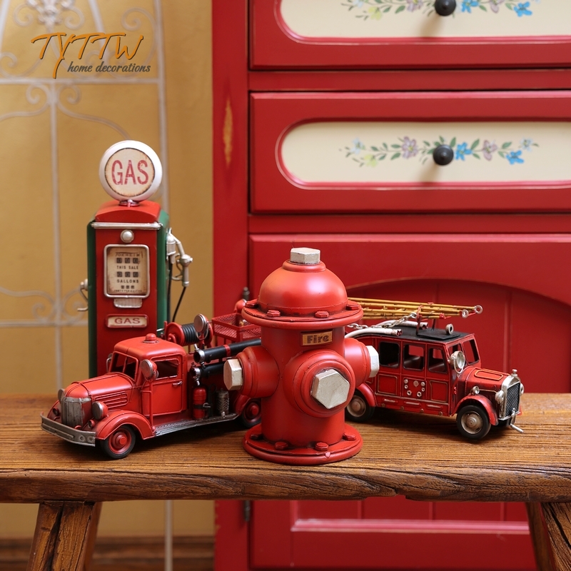 復古工業風鐵藝滅火器消防栓加油器消防車模型裝飾櫥窗擺件 (8.3折)