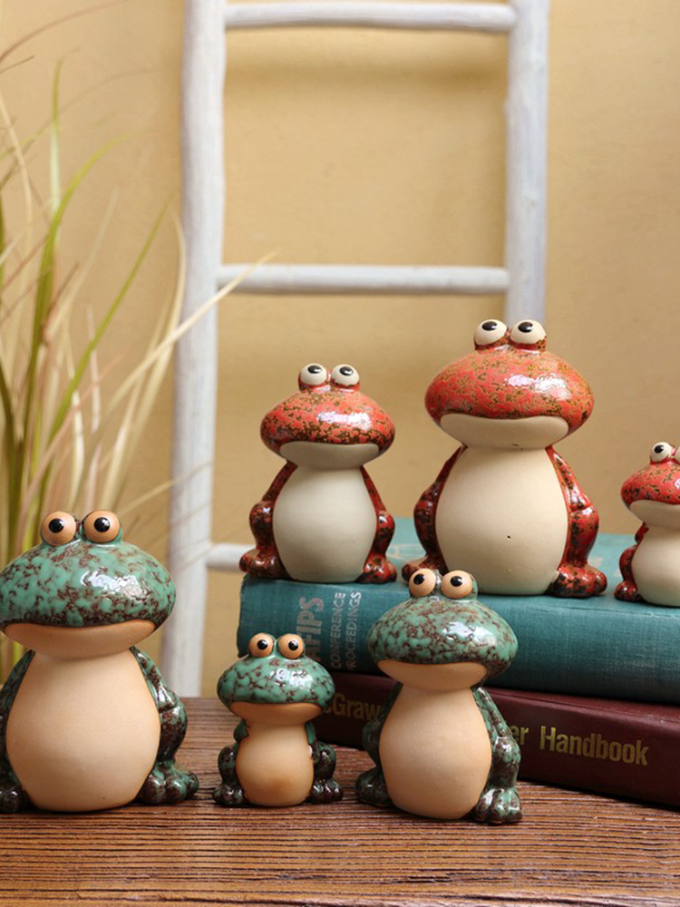 青蛙造型田園風格陶瓷擺件 三隻一套創意可愛桌面擺飾