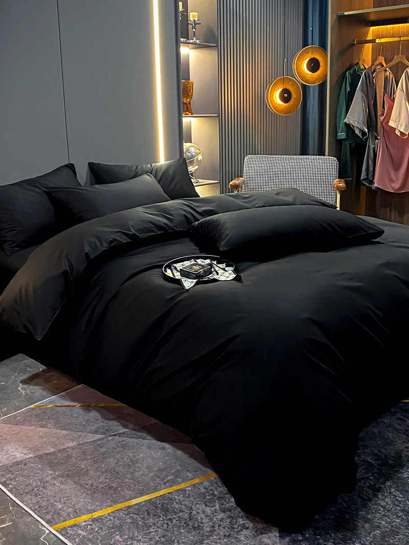 簡約風100純棉四件套床品黑色時尚百搭適合各種風格的臥室 (4.7折)