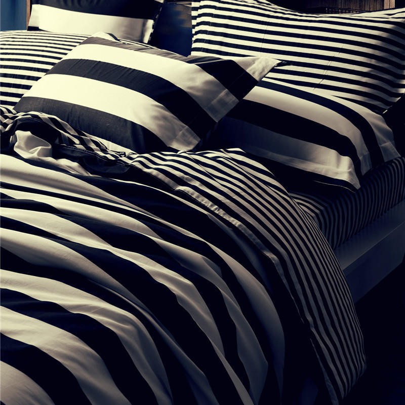 簡約純棉黑白四件套 北歐風條紋床單被套床笠床品三件套