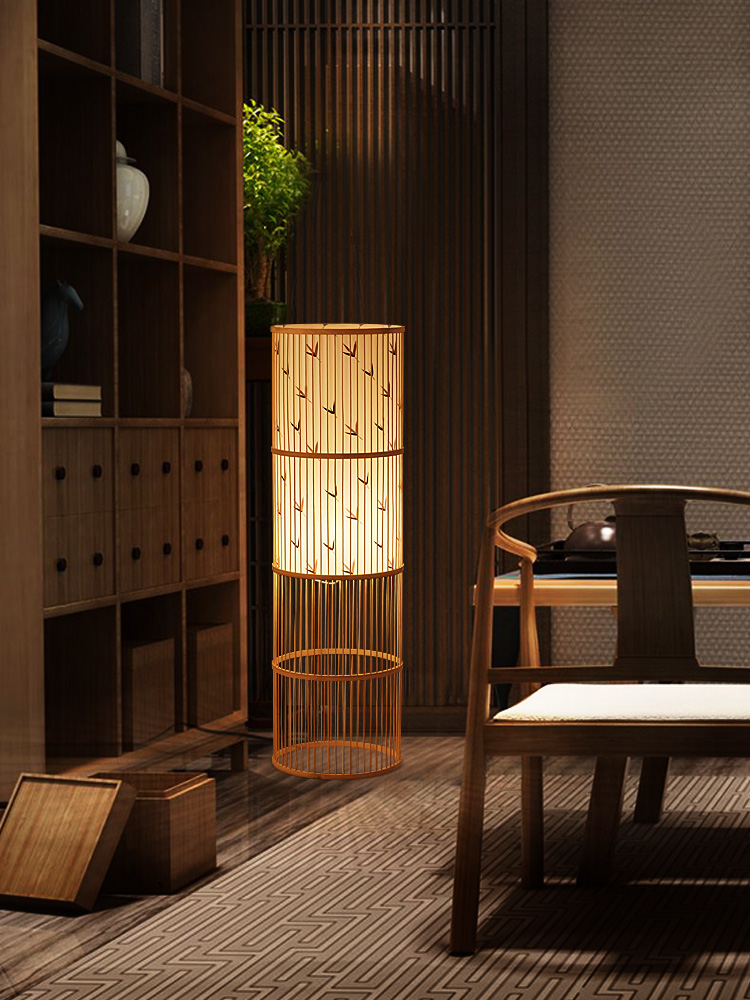 新中式竹編落地燈 禪意茶室客廳臥室溫馨榻榻米日式立式燈具 (2.2折)