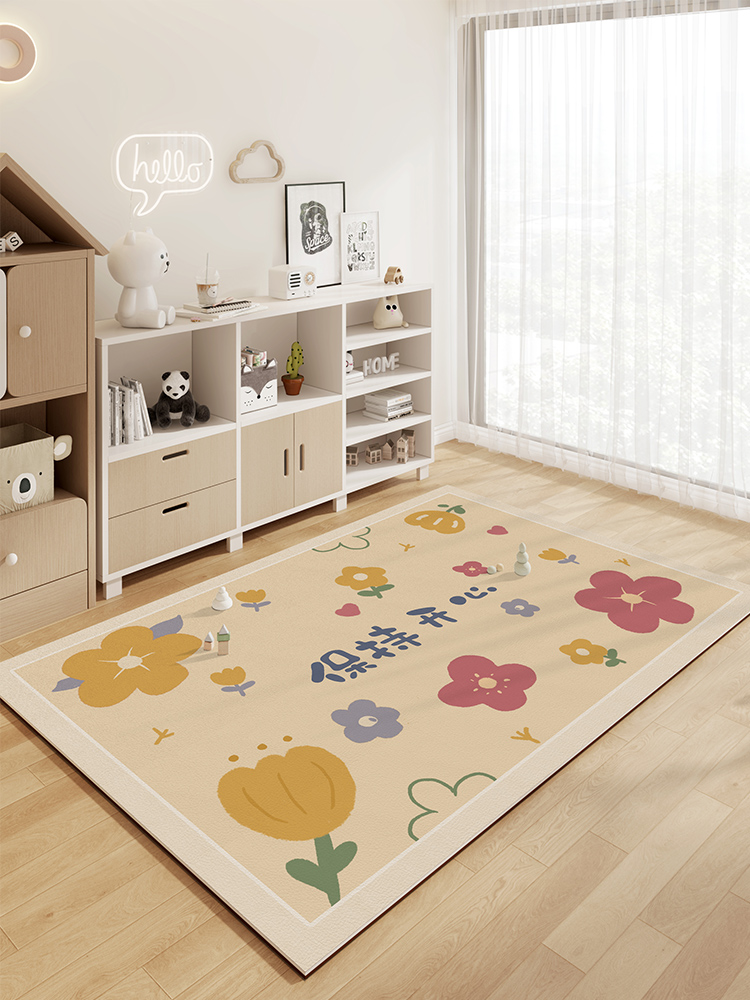 卡通可愛床邊地墊 幼兒房防滑爬行墊 客廳臥室區域地毯 簡易保養好清潔