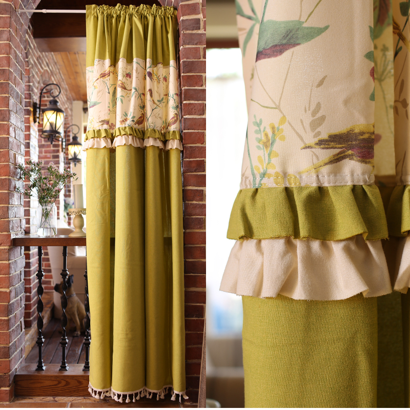 美式風格花卉鳥兒圖案窗簾高遮光防塵適合臥室客廳廚房使用