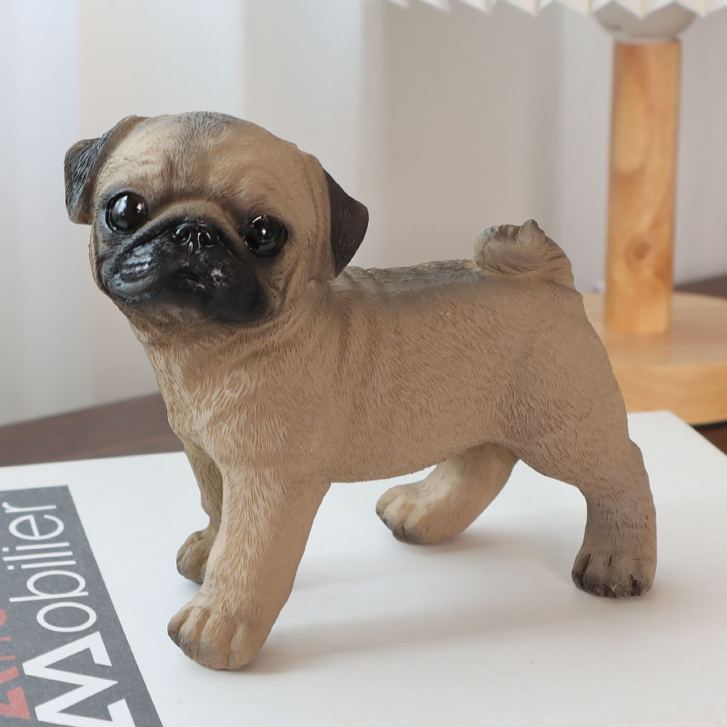 可愛樹脂小巴哥工藝品幼犬小擺件 忠犬pug仿真狗模型動物造景裝飾