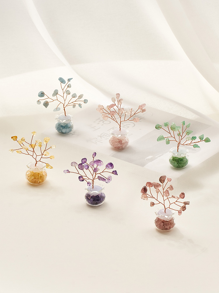 創意迷你發財樹指尖盆栽辦公室桌面工位小擺件仿真水晶花裝飾