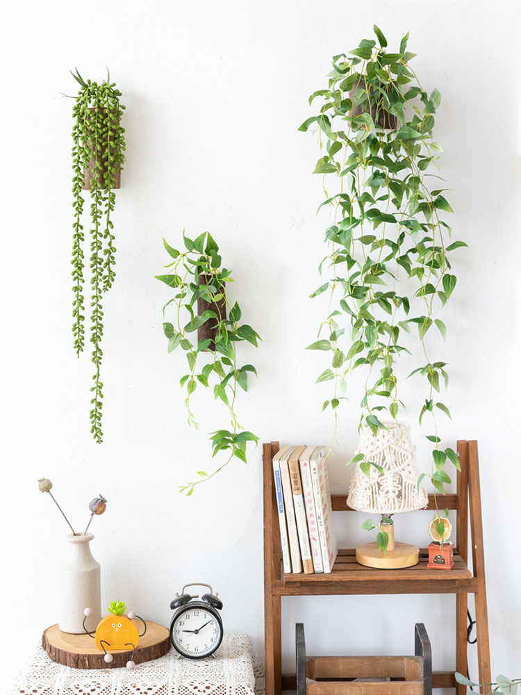 垂掛式仿真植物壁飾 北歐風木質裝飾牆面花盆
