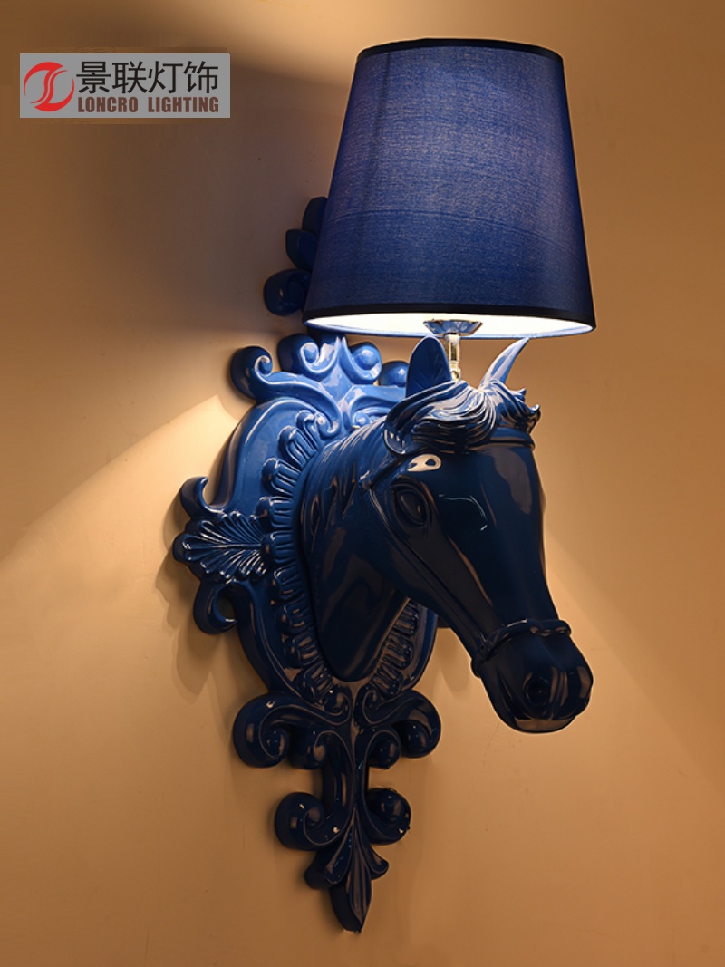 創意歐式樹脂馬頭壁燈 裝飾臥室餐廳客廳