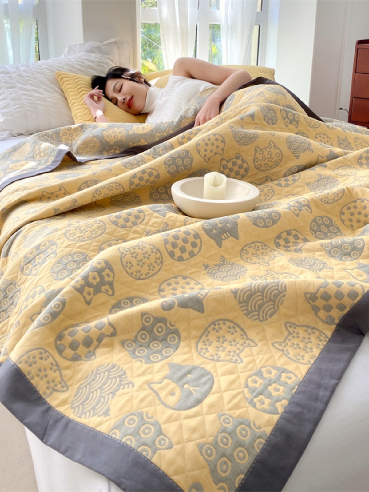 全棉三層紗毛巾被夏季單人午睡小毯沙發蓋毯助眠好幫手