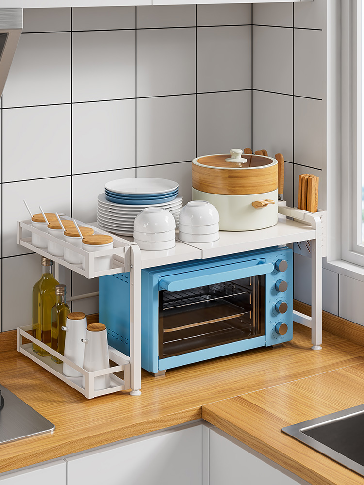 廚房伸縮多層調味品收納置物架微波爐烤箱架鍋架雙層檯面分層架子