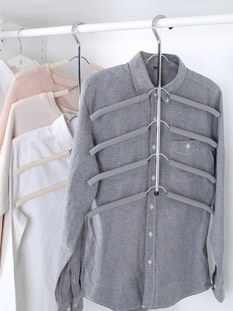 韓式馬卡龍色防滑多層不鏽鋼衣架衣櫃衣服收納