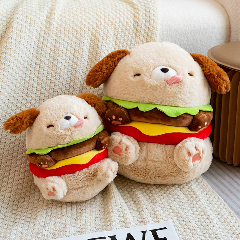 卡通毛絨多愛漢堡狗狗抱枕 沙發靠枕兒童房裝飾玩具禮物