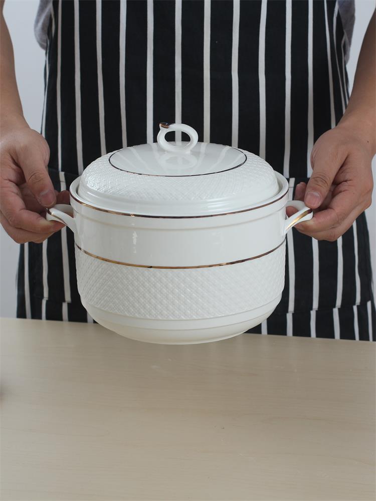 陶瓷儲物豬油罐大容量家用廚房裝湯描金純色調味品罐