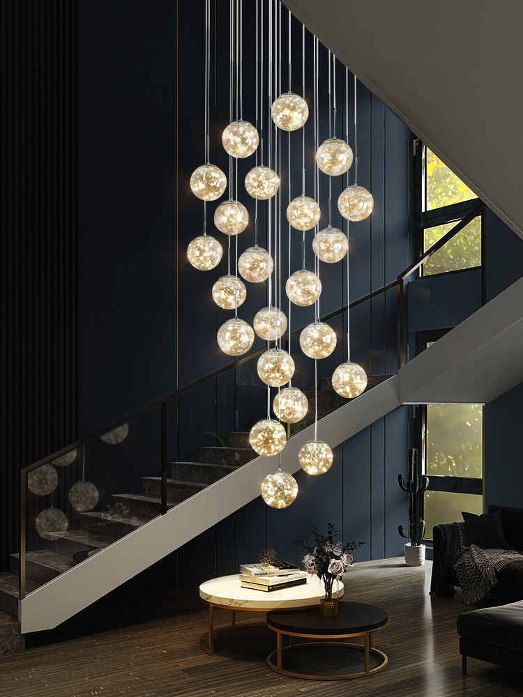 北歐簡約現代風格滿天星旋轉燈 6頭玻璃吊燈 復式樓梯吊燈 客廳燈具 (4.1折)