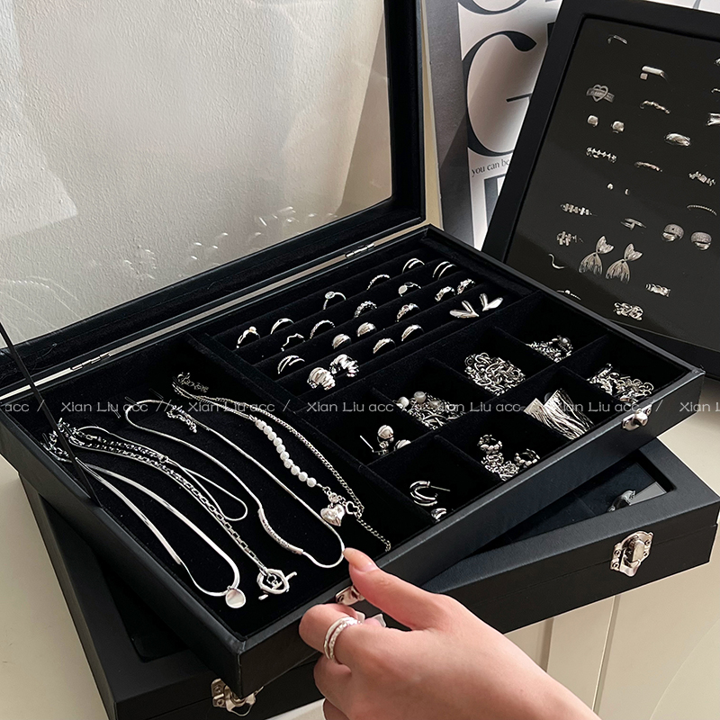 精緻絲絨首飾盒防氧化保護珠寶多格分層大號收納珠寶盒