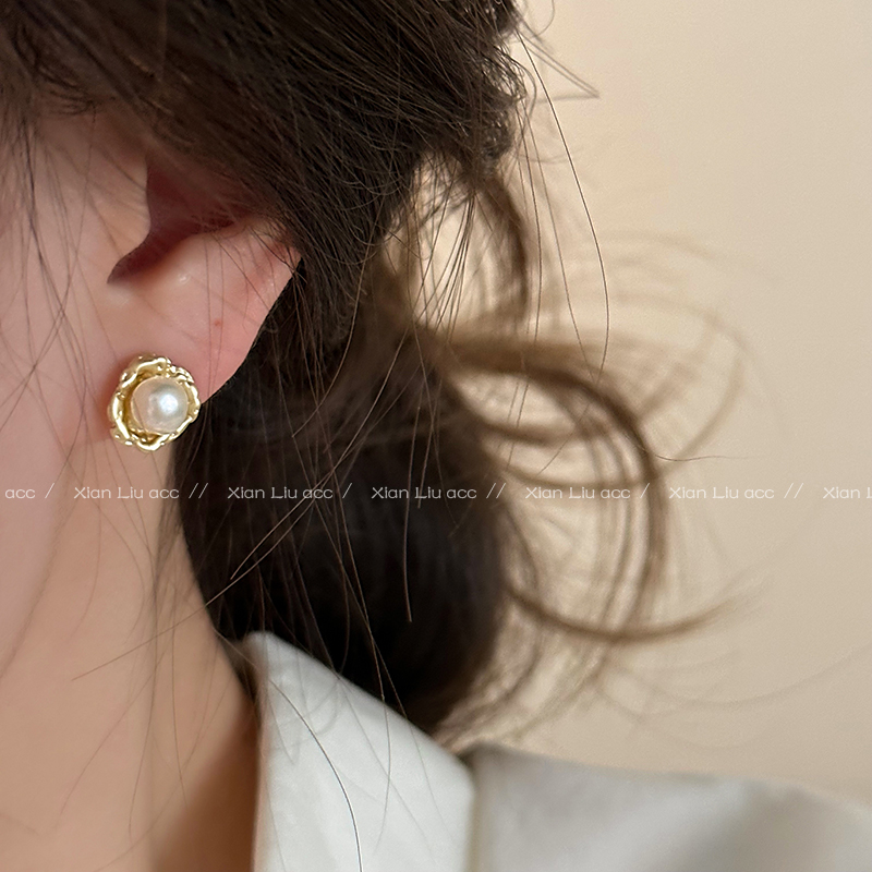 時尚感十足 日韓風飾品 不規則珍珠設計感獨特女復古幾何耳釘