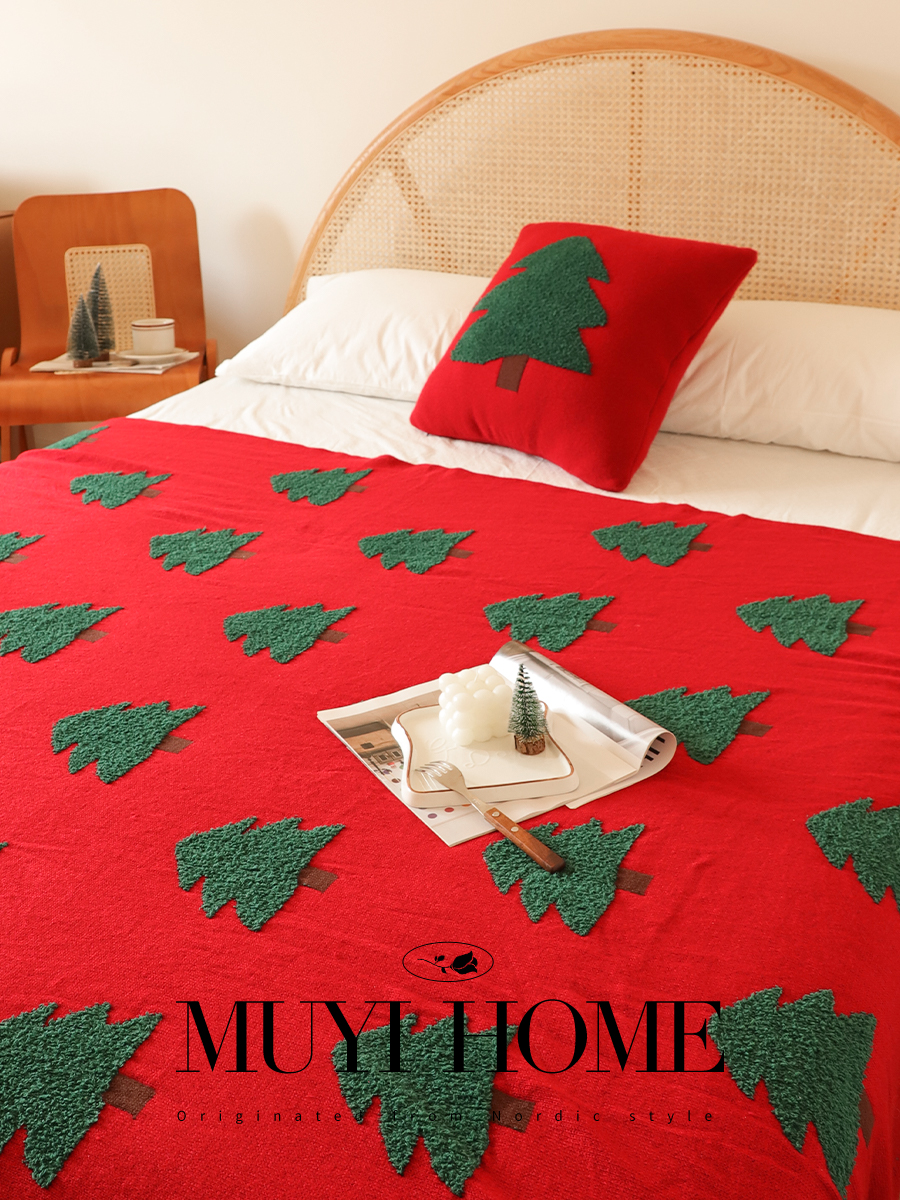 毛絨聖誕樹節日裝飾毯子舒適加厚保暖沙發毯蓋毯