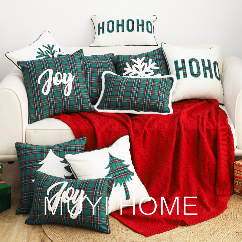 美式風聖誕綠色靠墊套蘇格蘭方枕腰枕裝飾客廳沙發床上 (5.8折)