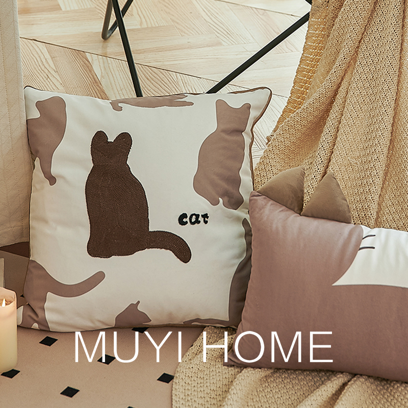 美式風格俊貓抱枕套 裝飾臥室客廳沙發家用方枕靠枕套 (6折)