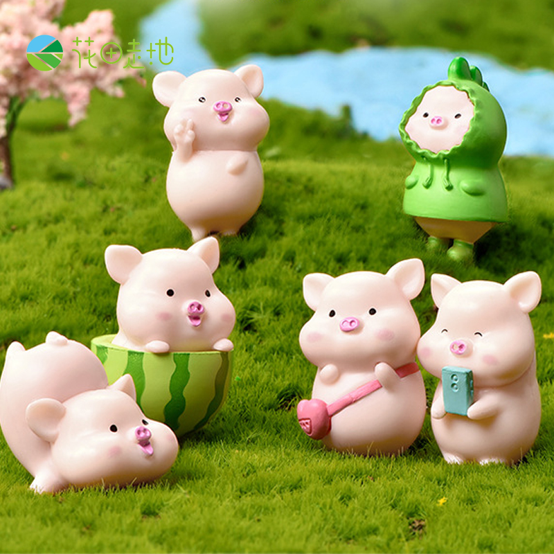 超萌豬豬造型微景觀盆栽擺件卡通風格塑料材質隨機一款或一套七款 (8.3折)