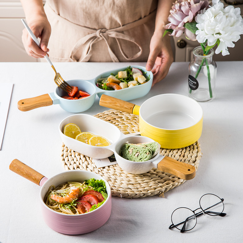 日式風格陶瓷碗盤兩格分格定量設計減脂減肥餐專用