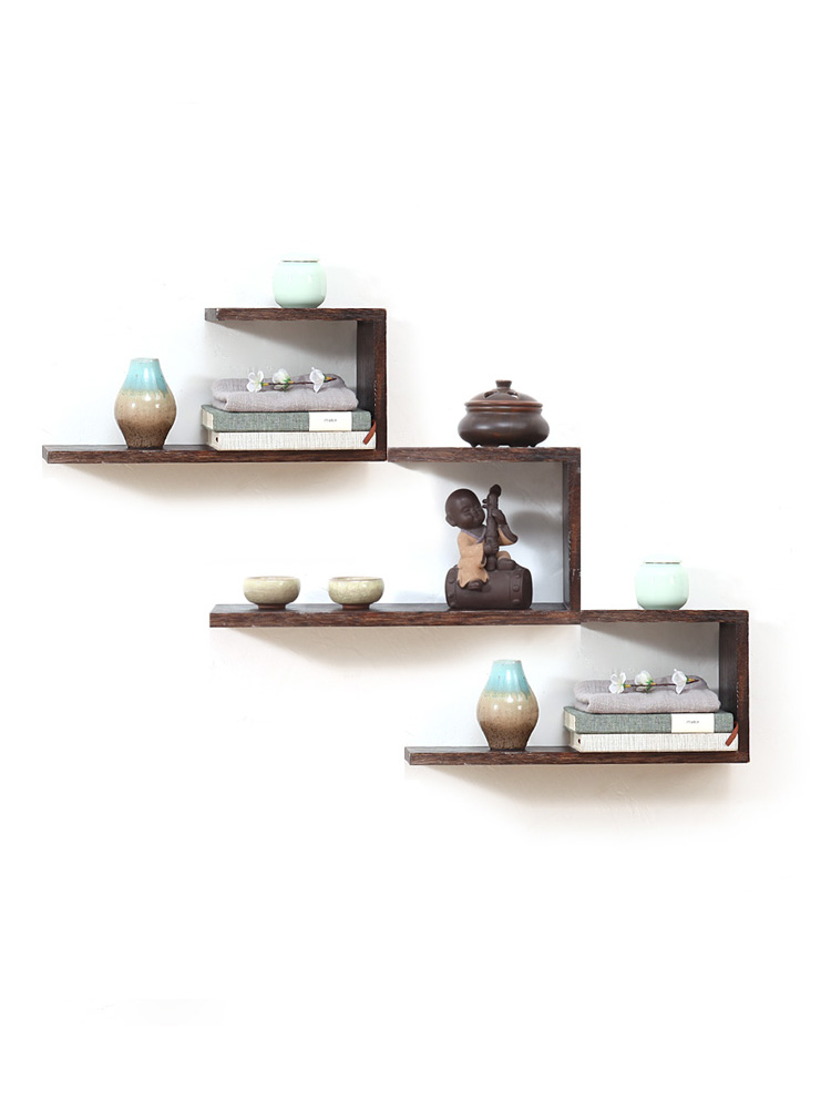 精緻實木牆面置物架簡約風格客廳壁掛收納茶杯茶壺架一字板層板架