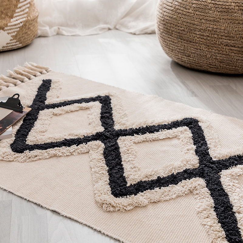簡約北歐復古流蘇棉麻長條地毯客廳臥室床邊腳墊可機洗