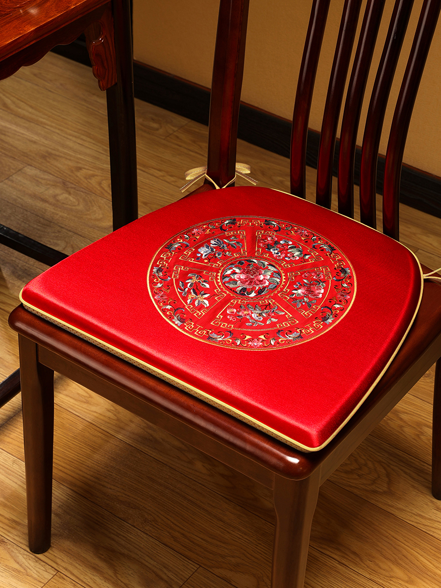 新中式布藝椅墊 餐椅墊餐廳防滑坐墊 適用餐桌椅馬蹄墊 梯形椅墊凳子墊
