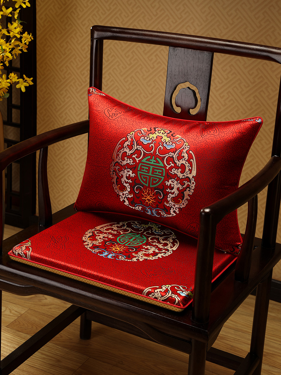 新中式古典紅木沙發靠背護腰枕中國風靠墊腰枕套裝實木椅墊 (4.6折)