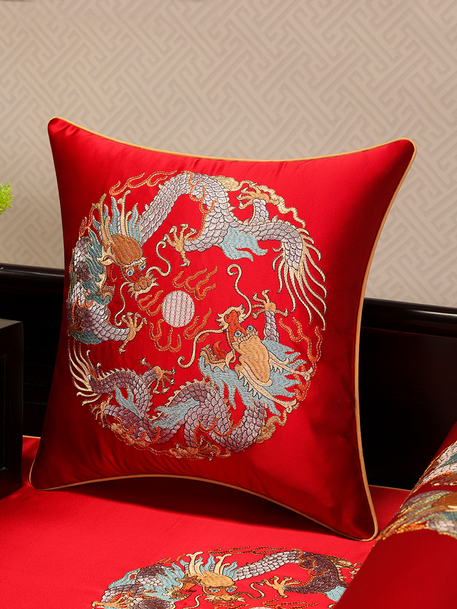 新中式刺繡抱枕靠背枕客廳沙發臥室家用靠墊