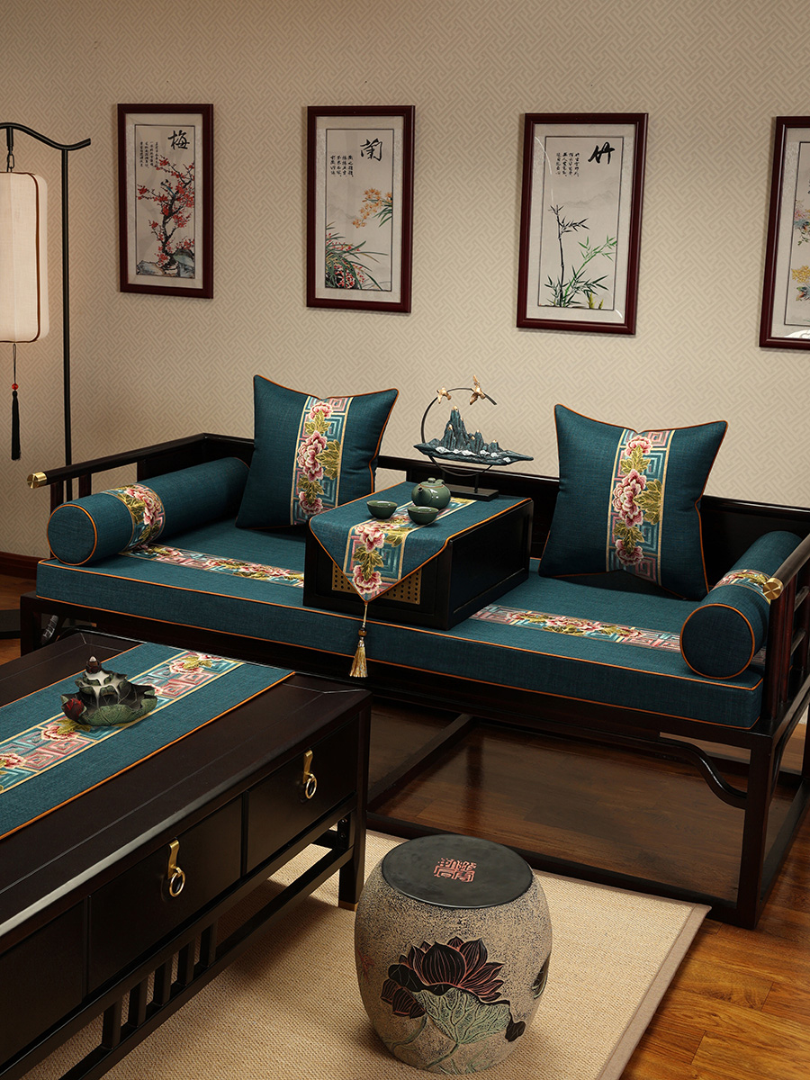 新中式紅木沙發坐墊 亞麻材質 四季通用 適用於組合沙發 防滑防貓抓 多種顏色尺寸可選