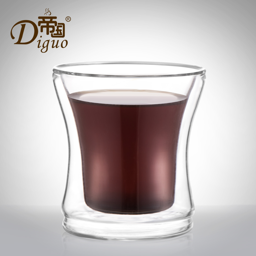 歐式玻璃防燙手衝咖啡杯 帝國logo個性雙層杯身