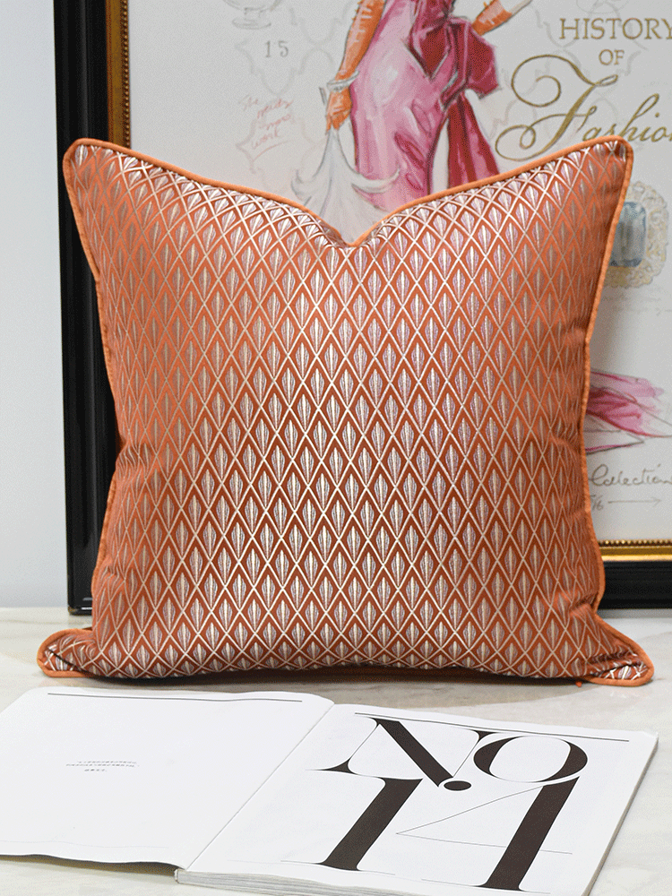 現代風格幾何圖案方枕抱枕套客廳抱枕沙發靠墊枕套橙色無滾邊款 (5.6折)