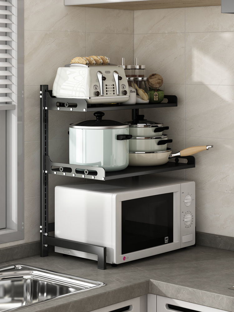 北歐風多層伸縮式微波爐置物架 烤箱收納架子層架白色黑色 (6.9折)