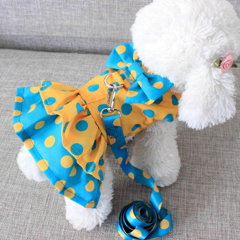 泰迪公主裙子小型犬牽引帶寵物連身裙休閒風格衣服