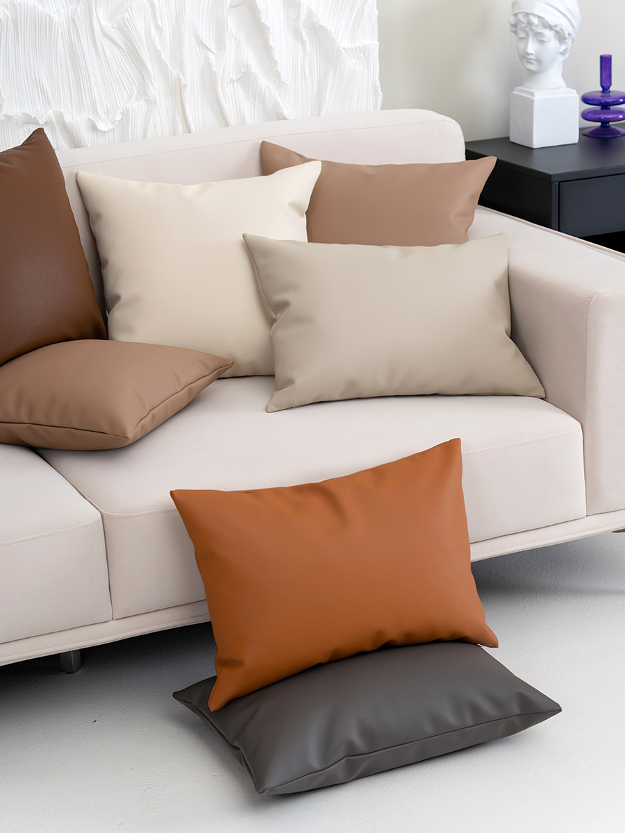 簡約現代仿牛皮抱枕套科技布客廳沙發靠墊腰枕pu
